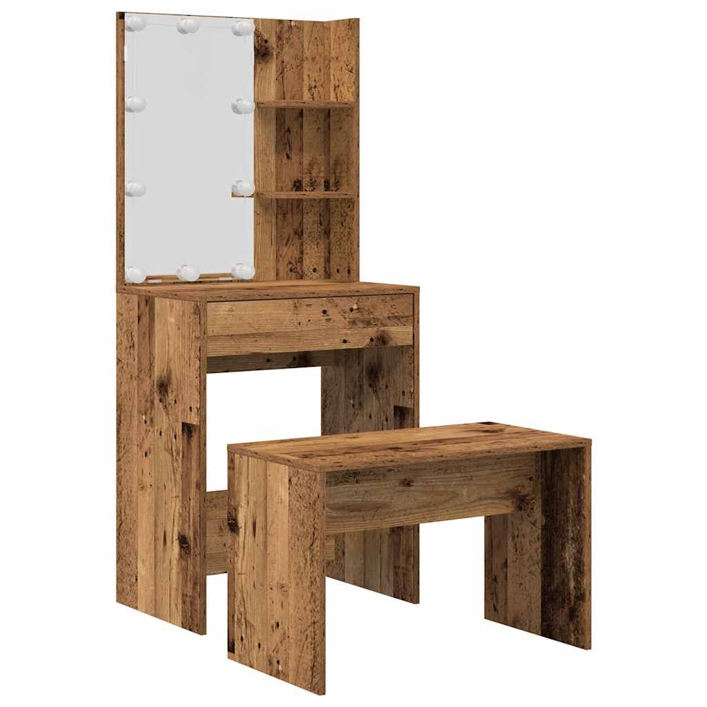 Schminktisch-Set mit LED Weiß Holzwerkstoff
