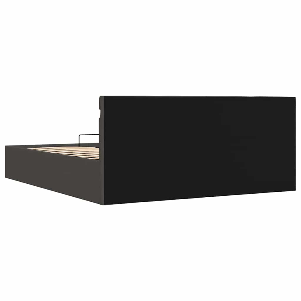 Bett mit Bettkasten Hydraulisch LED Dunkelgrau Stoff 90x200 cm