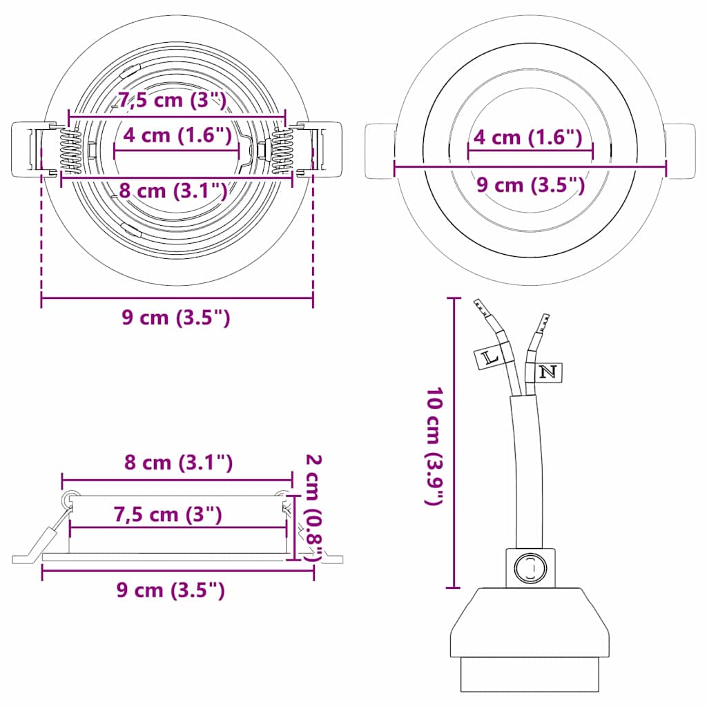 Spotlight 6 pcs Weiß 9 x 9 x 2 cm Aluminium