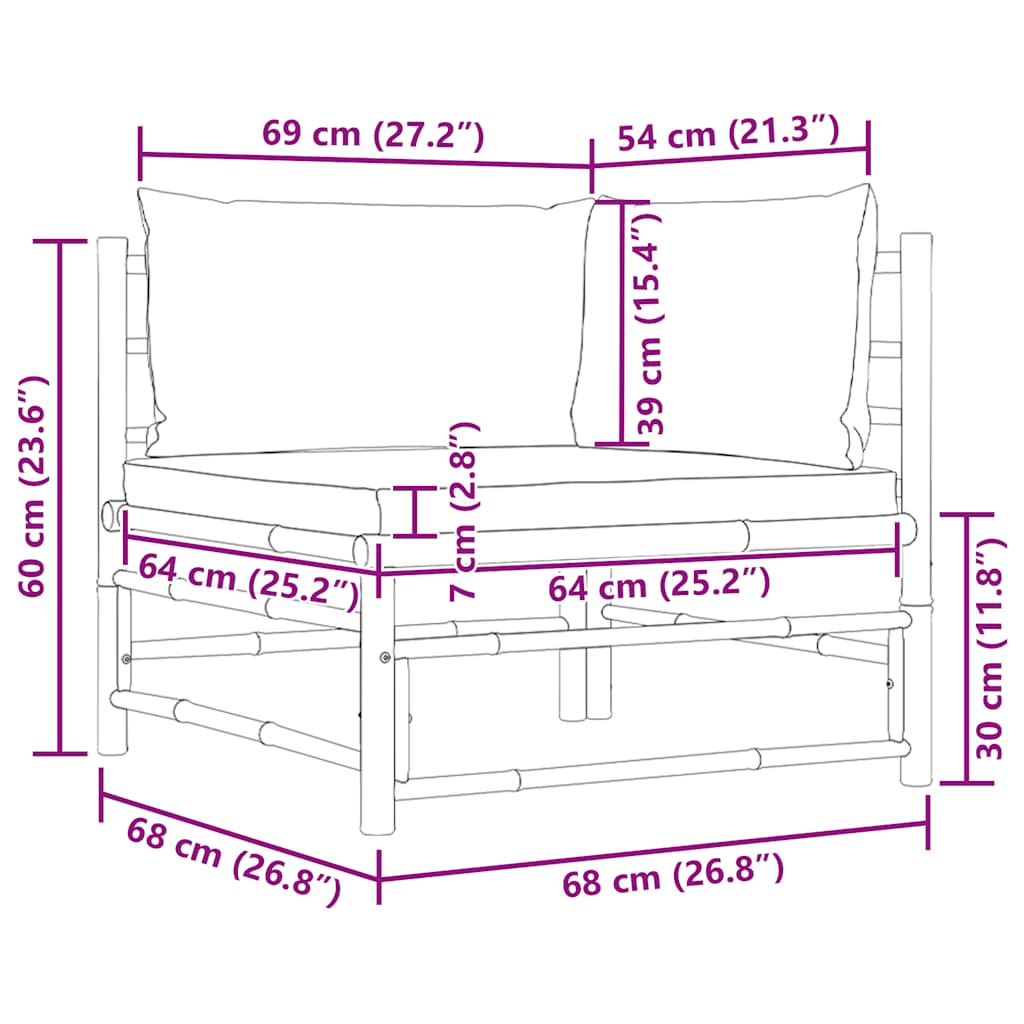 3-tlg. Garten-Lounge-Set mit Kissen Bambus