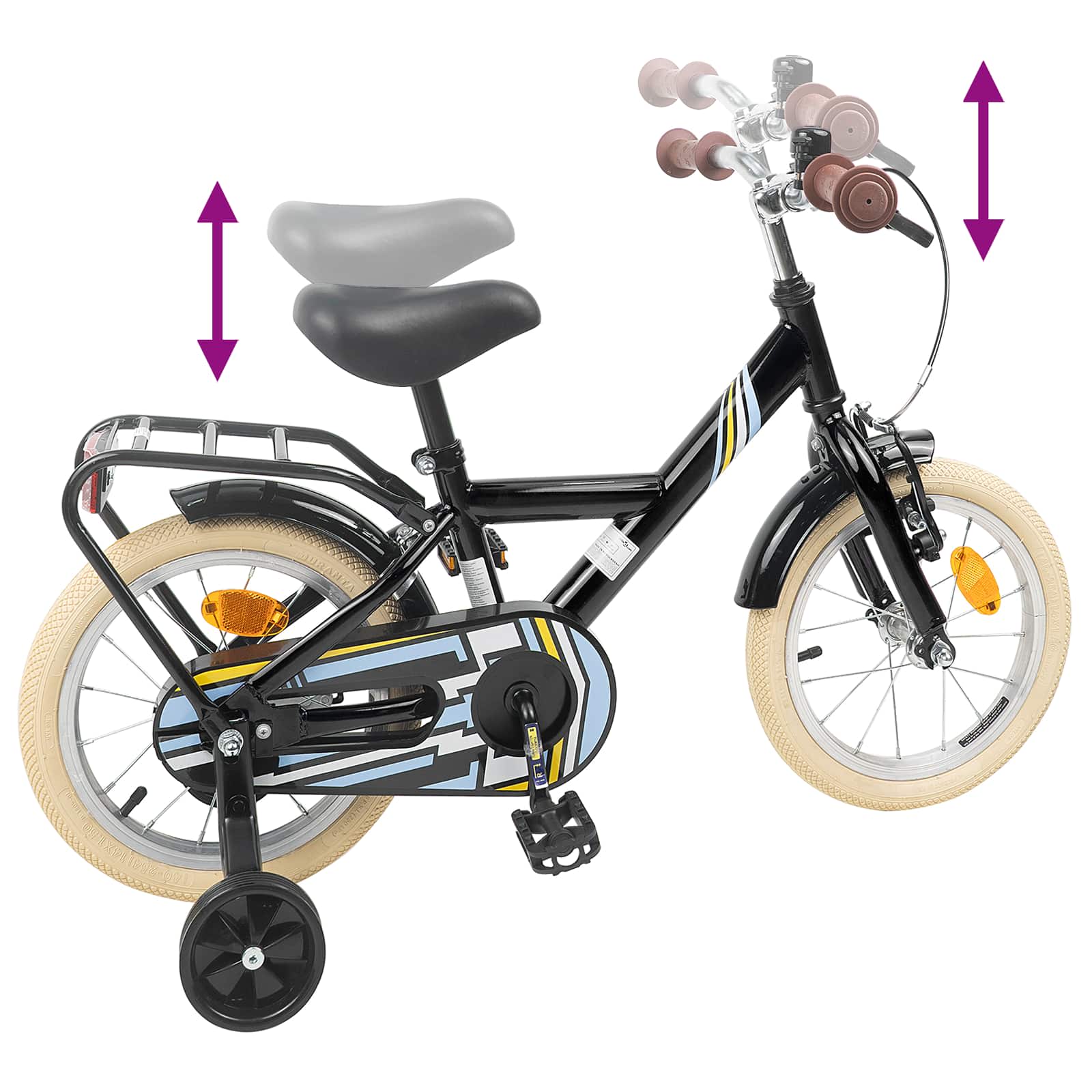 Kinderfahrrad 12 Zoll für 2-4 Jahre alt Schwarz