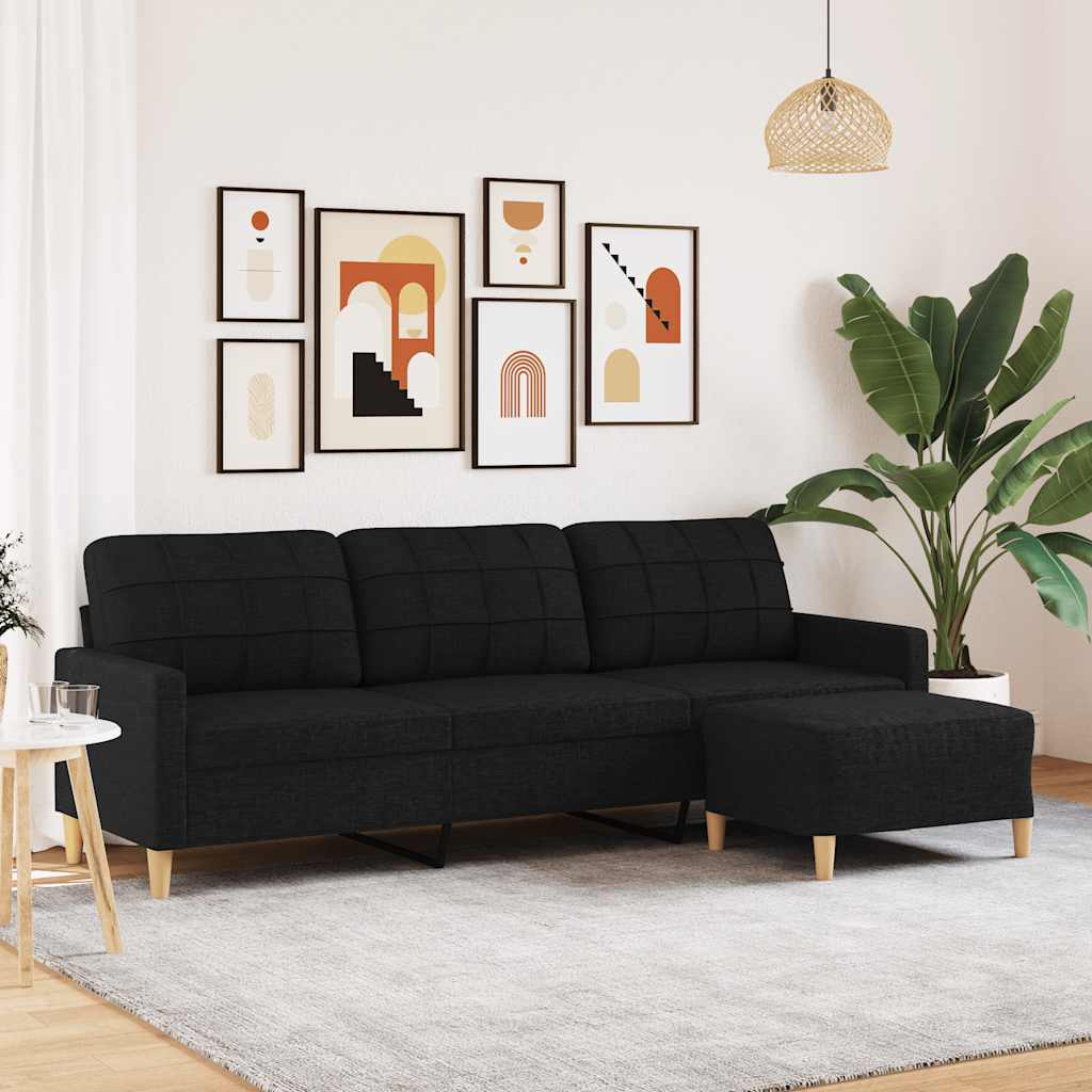 3-Sitzer-Sofa mit Hocker Taupe 180 cm Stoff