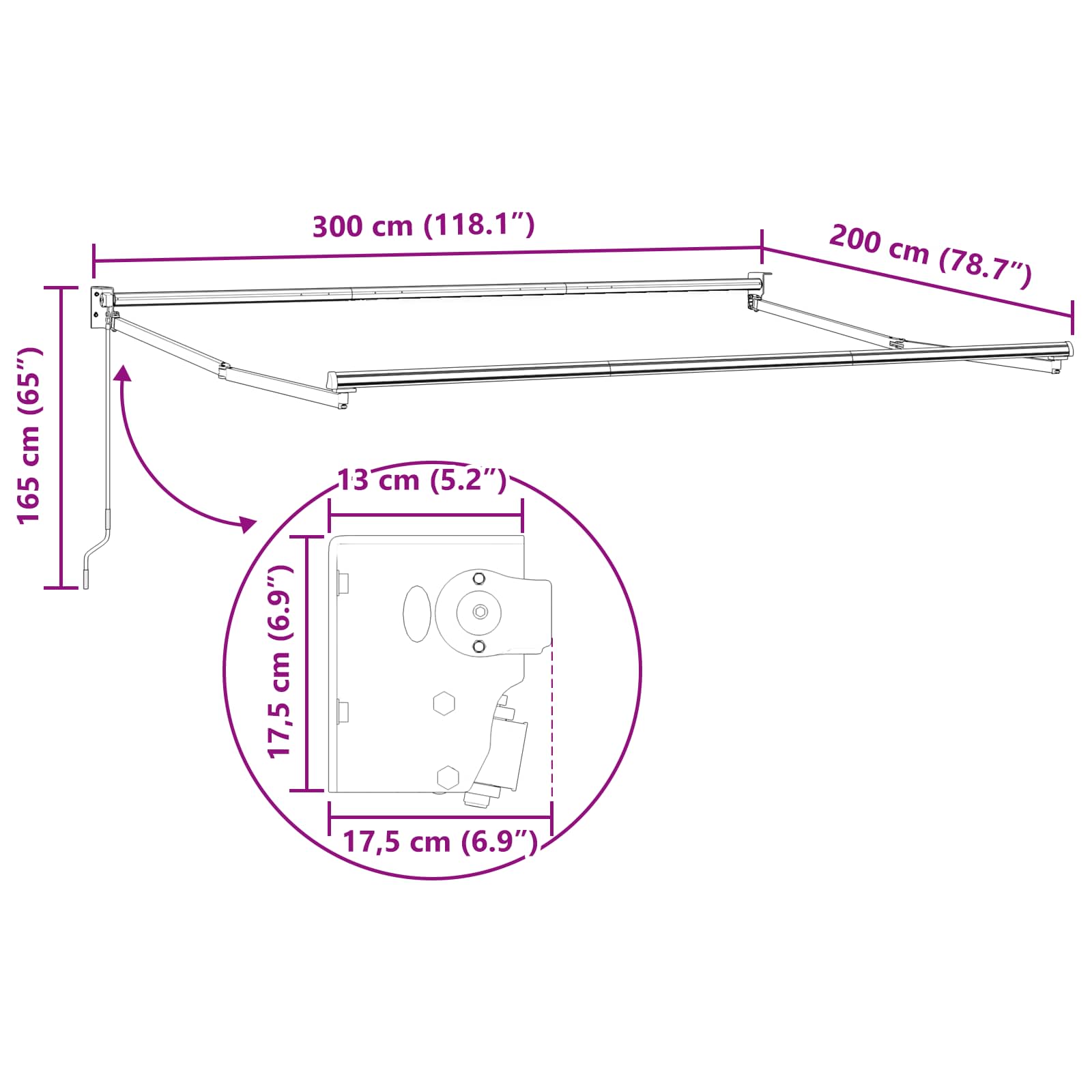 Ausziehbarer Sonnenschirmrahmen Weiß 300 x 250 cm Aluminium