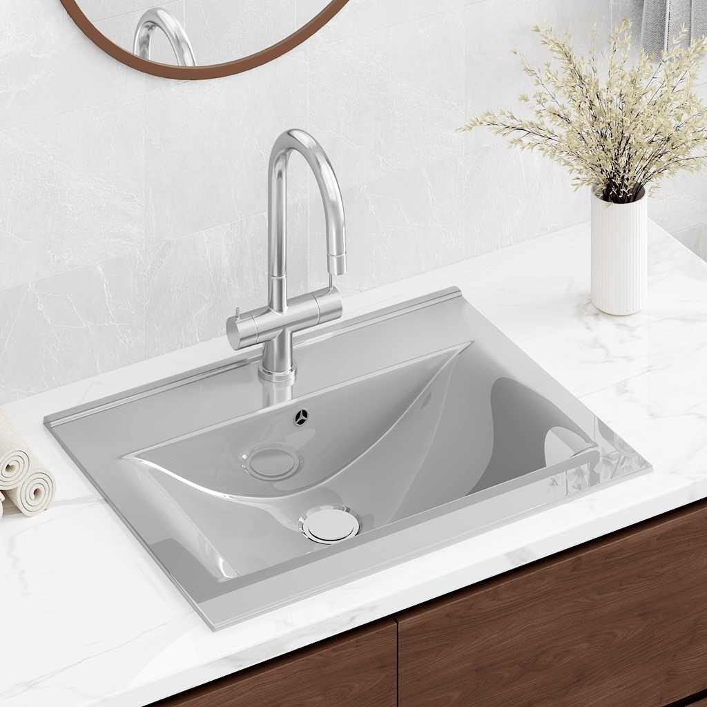 Luxus-Waschbecken Keramik Rechteckig Weiß mit Hahnloch 60x46 cm
