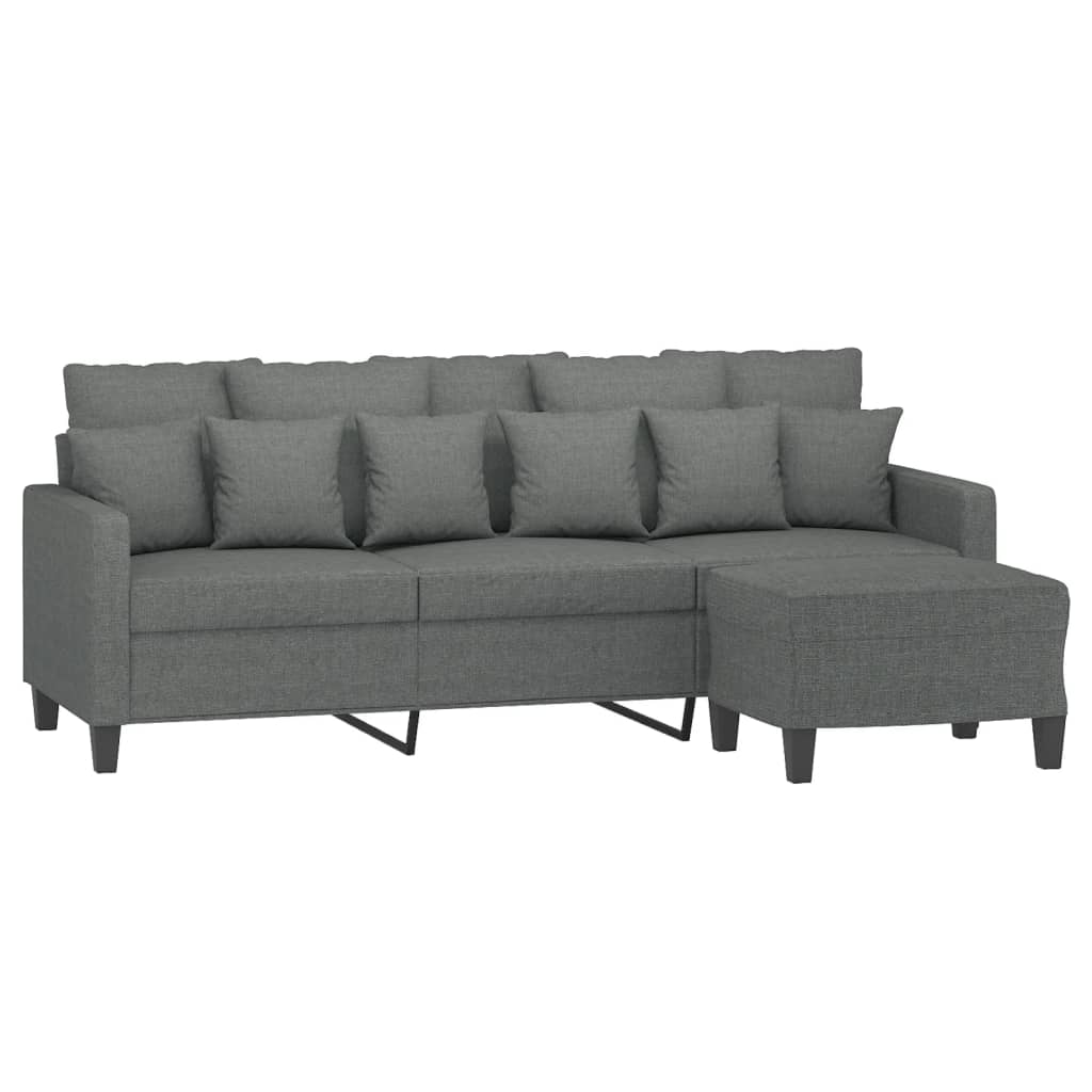 3-Sitzer-Sofa mit Hocker Creme 180 cm Stoff
