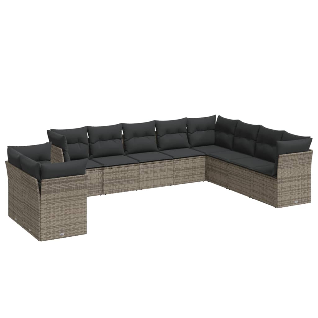 10-tlg. Garten-Sofagarnitur mit Kissen Schwarz Poly Rattan