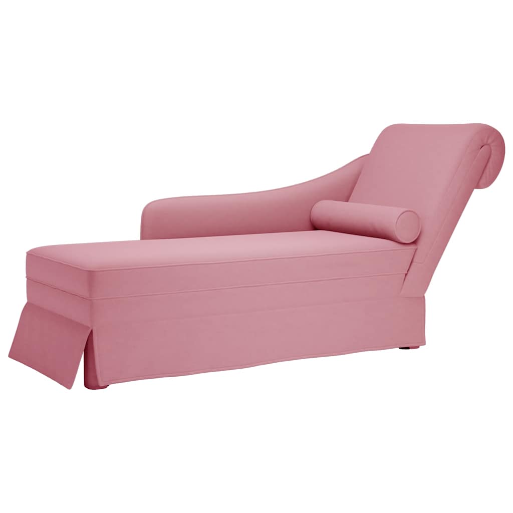Chaiselongue mit Nackenrolle und Rechter Armlehne Blau Samt