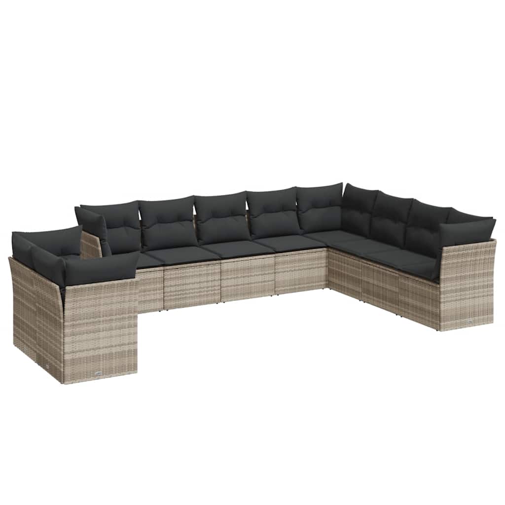 10-tlg. Garten-Sofagarnitur mit Kissen Schwarz Poly Rattan
