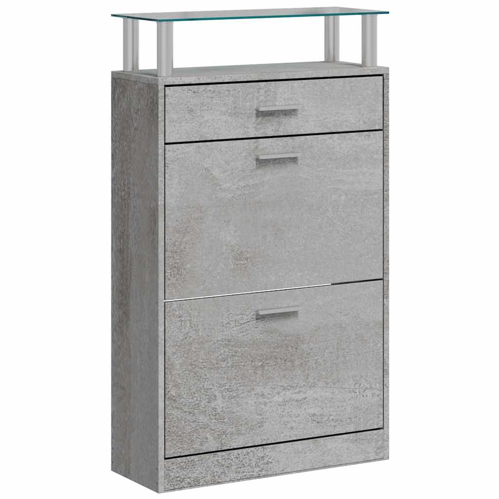 Schuhschrank mit Schubfach und oberem Glasregal Holz Weiß