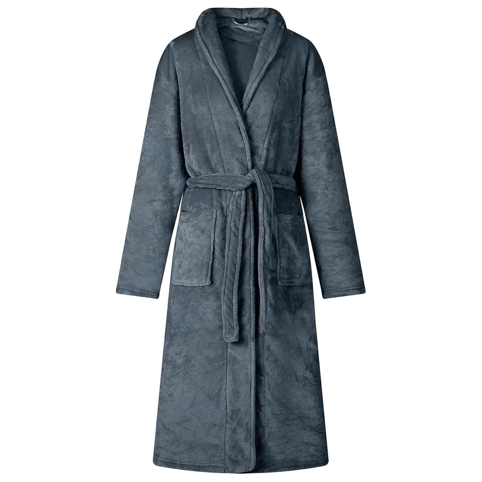 Bademantel ohne Kapuze Beige S Flanell