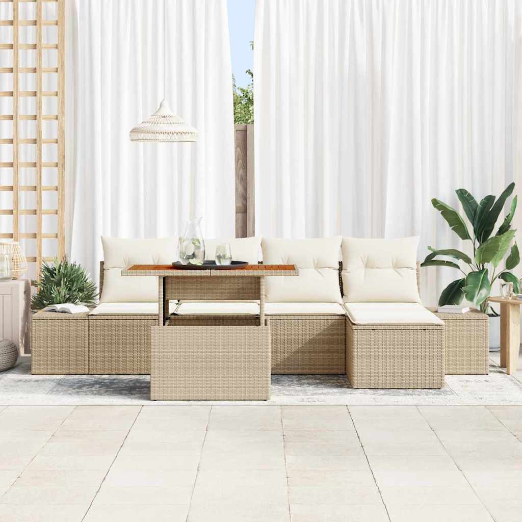 Garten Essgruppe mit Kissen 6 pcs Schwarz und Creme