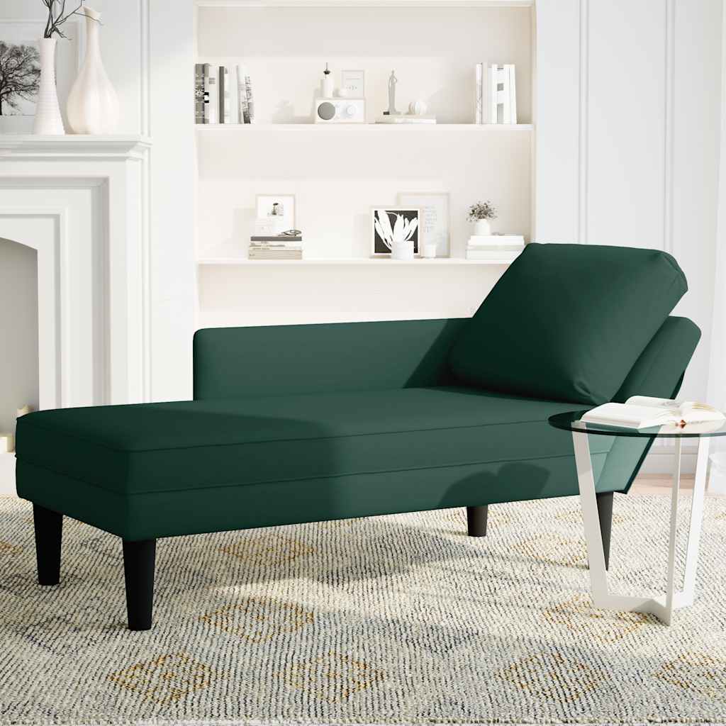 Chaiselongue mit Kissen und Rechter Armlehne Blau Samt