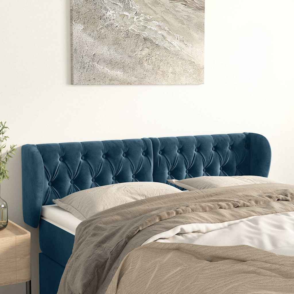 Kopfteil mit Ohren Dunkelblau 93x23x78/88 cm Samt