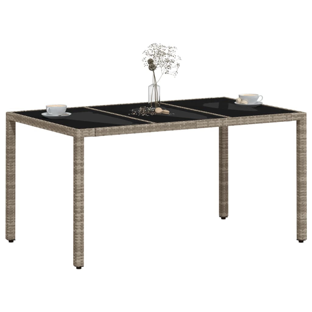 Gartentisch 150x90x75 cm Hartglas und Poly Rattan Schwarz