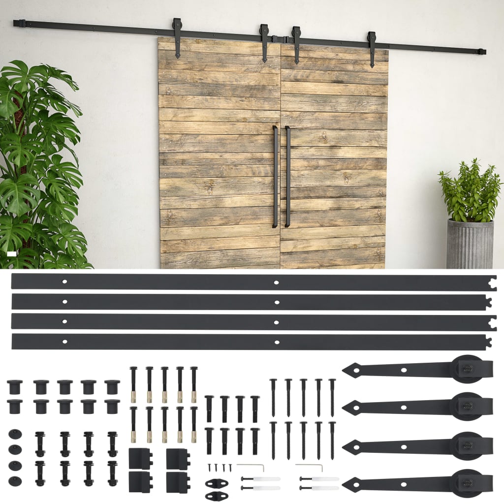 Schiebetürbeschlag-Set 183 cm Stahl Schwarz