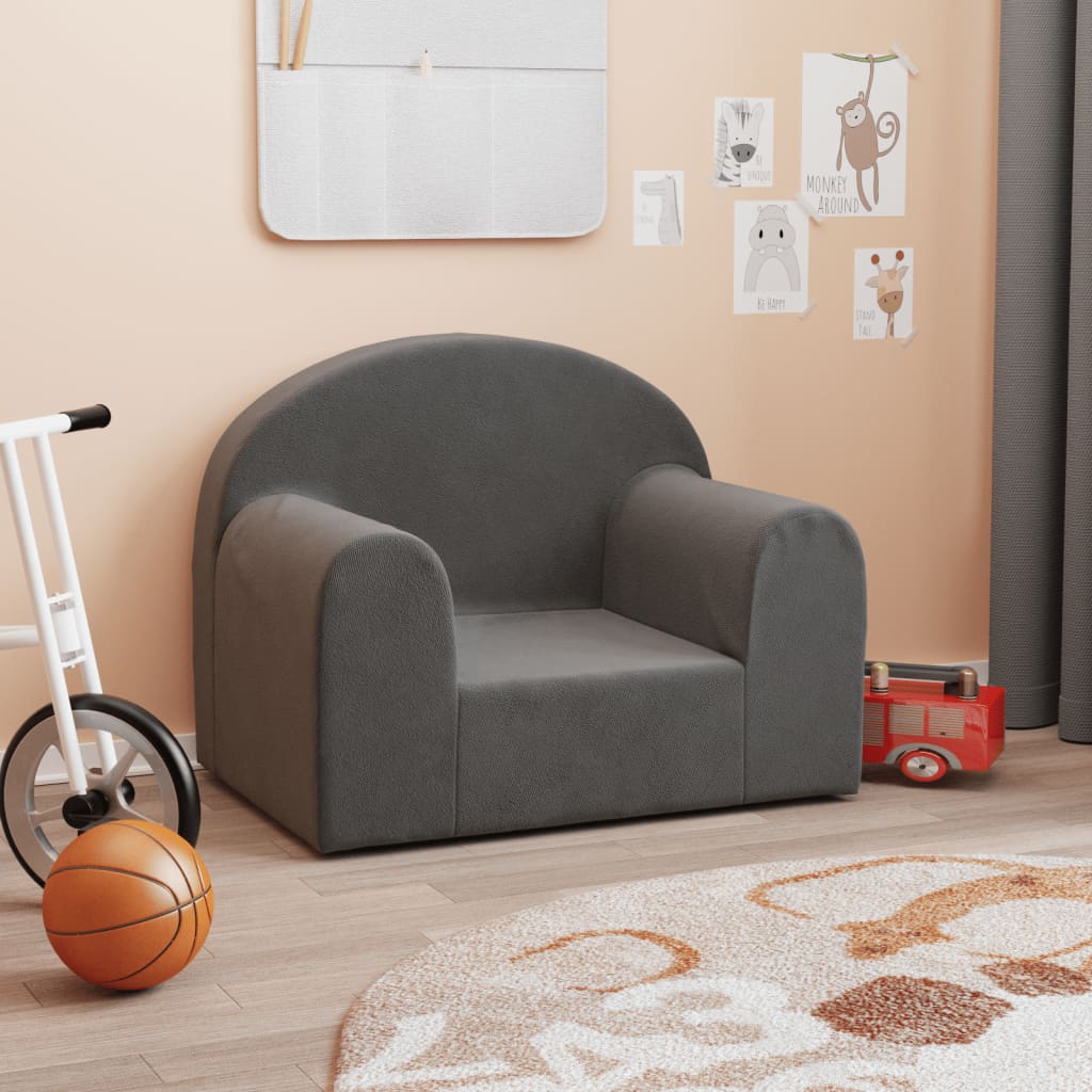 Kindersofa Hellgrau mit Sternen Weich Plüsch