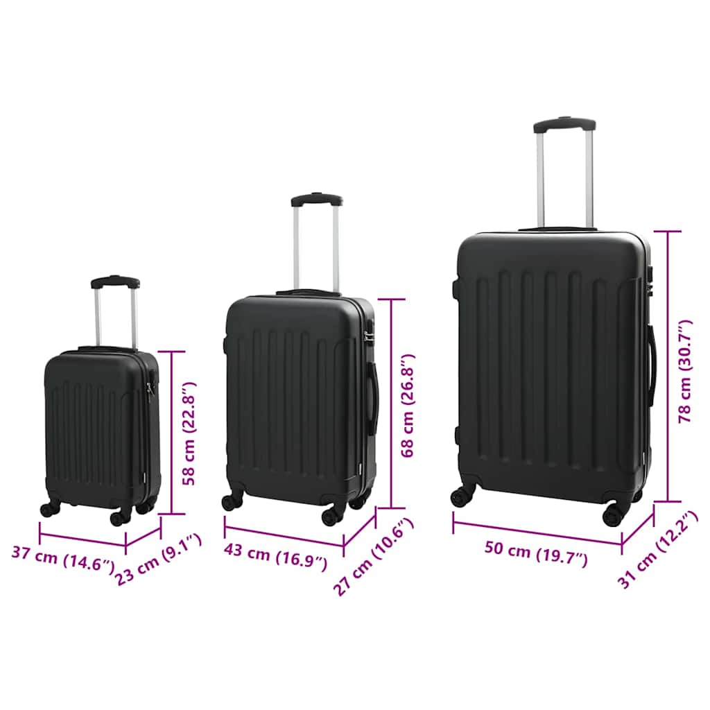 Koffer mit Schloss 3 pcs Schwarz 50 x 31 x 78 cm ABS Kunststoff