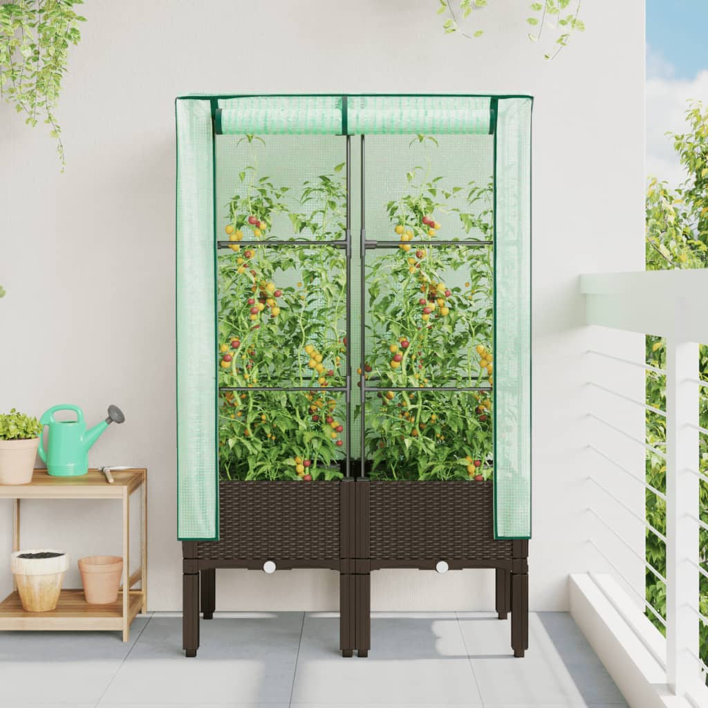 Hochbeet mit Gewächshaus-Aufsatz Rattan-Optik 40x40x140 cm
