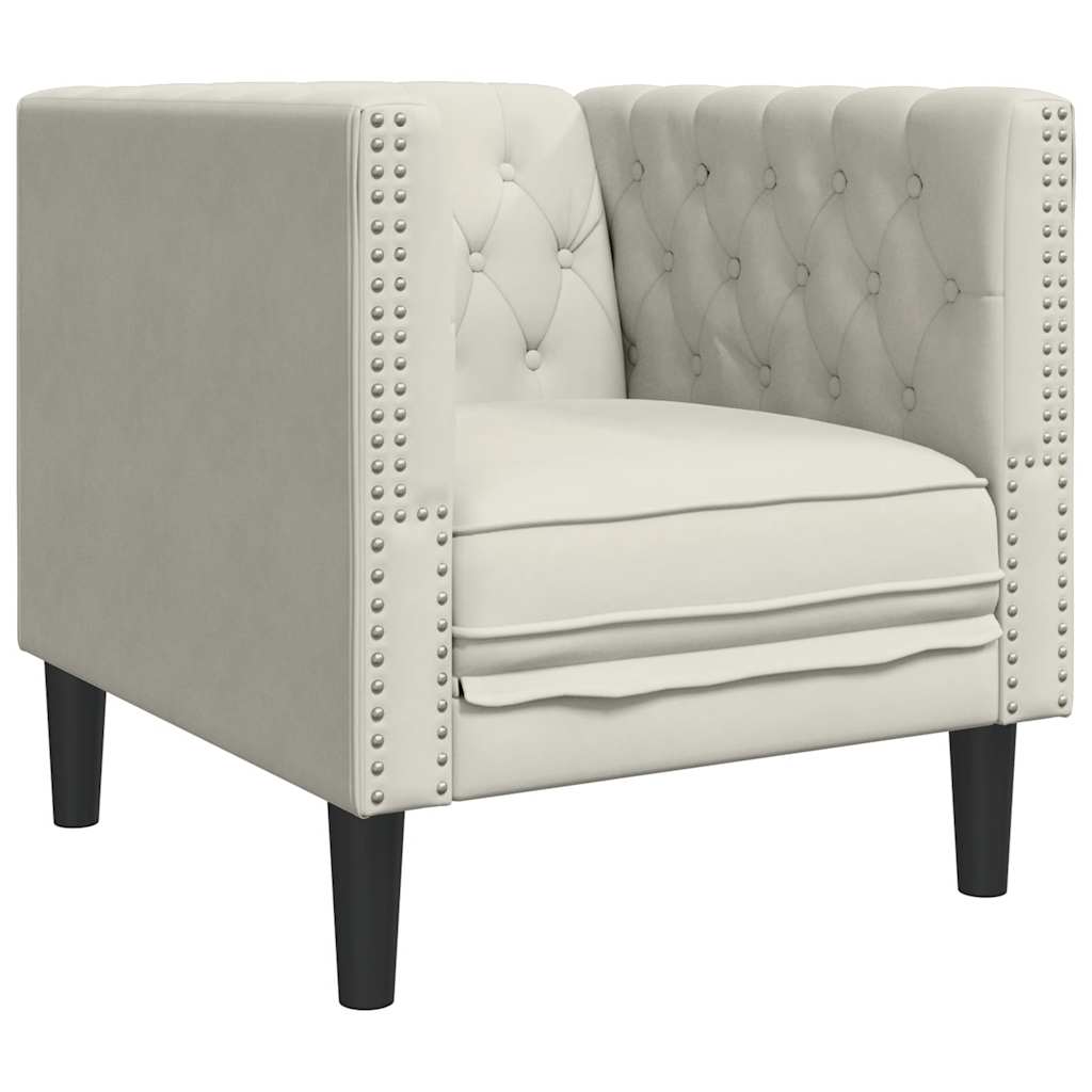 3-tlg. Chesterfield-Sofa-Set mit Nackenrollen Hellgrau Samt