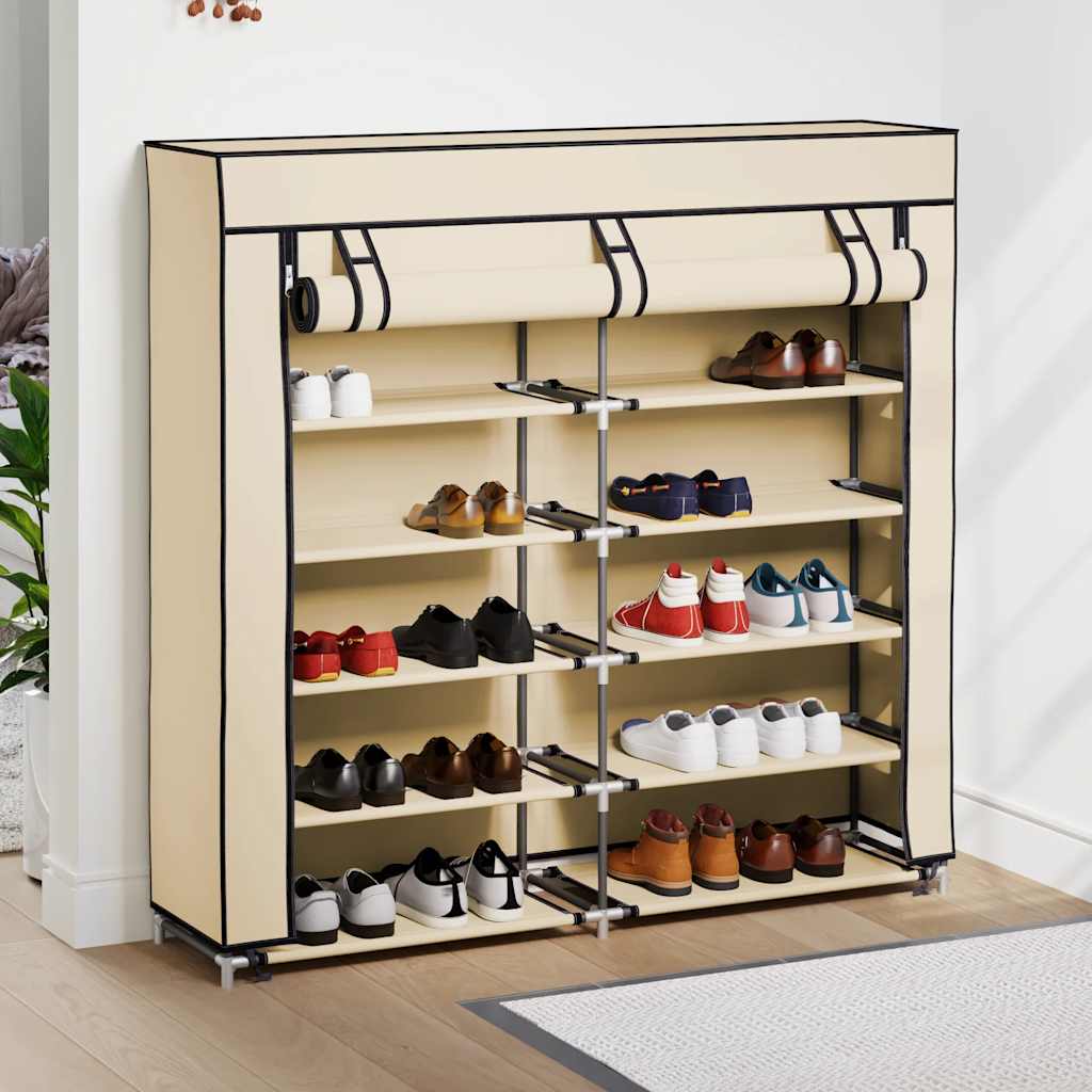 Stoff Schuhschrank mit Abdeckung 115 x 28 x 110 cm Schwarz