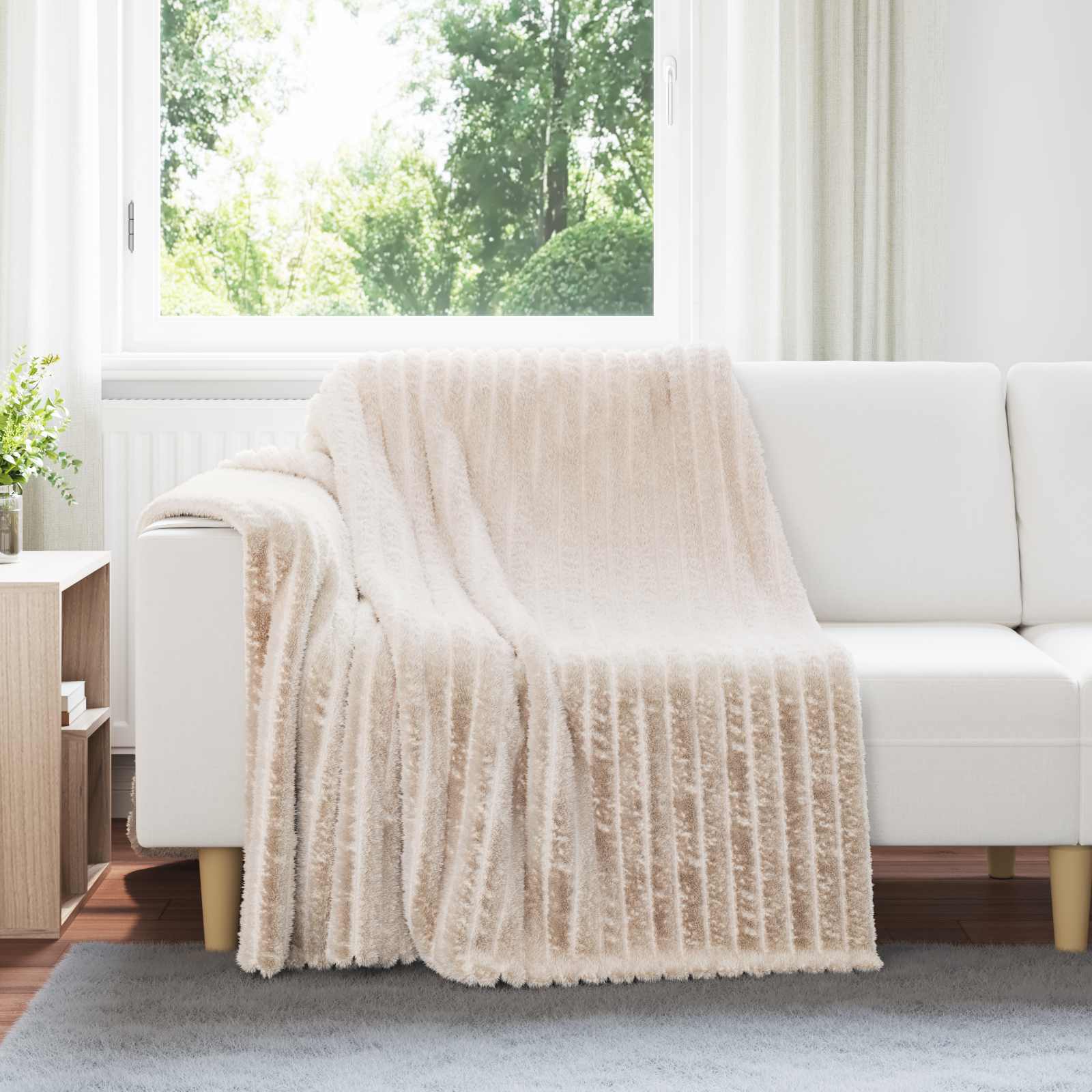 Überwurfdecke Beige 150 x 130 cm Fleece