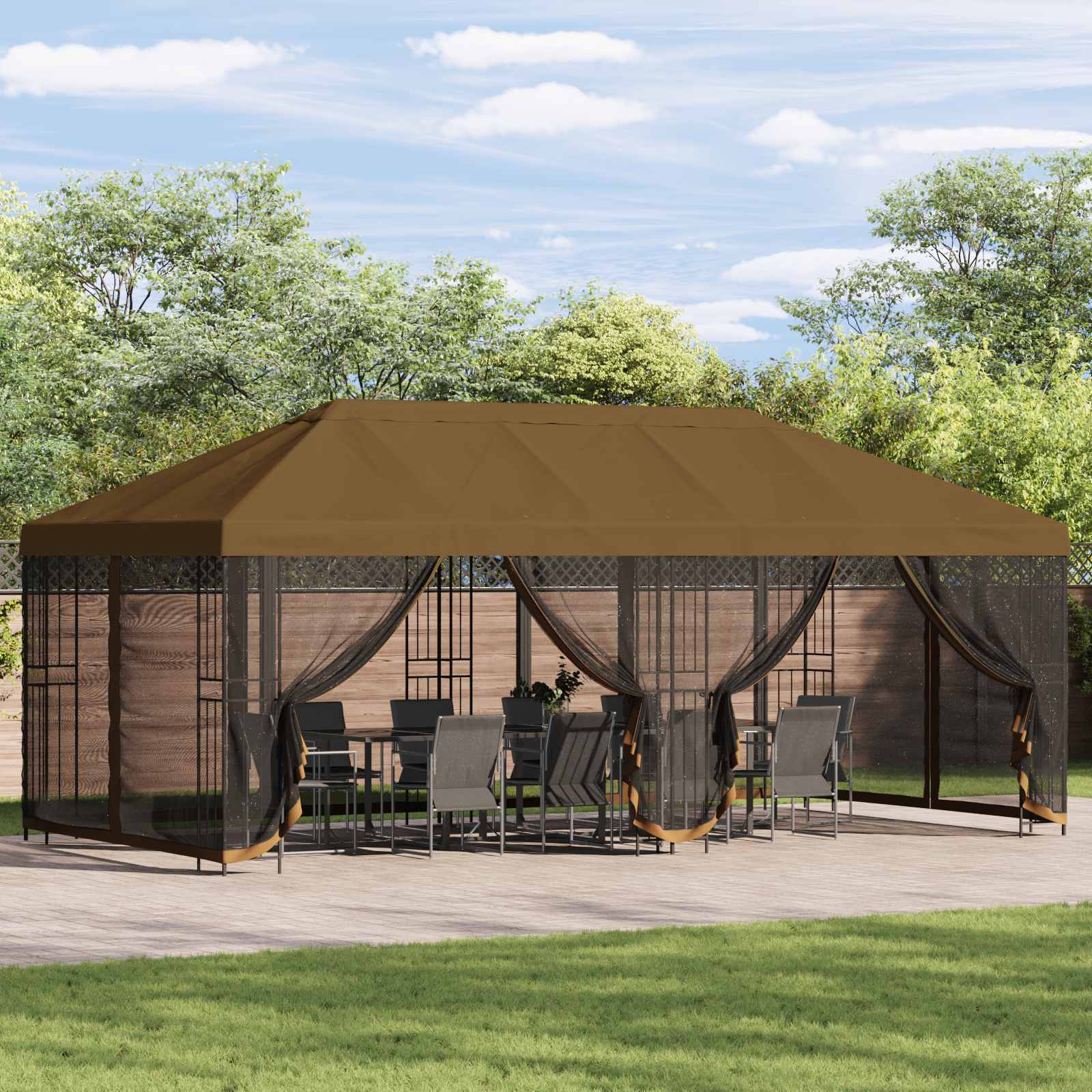 Pavillon mit Seitenwänden 6 x 3 m Beige Polyester und Stahl 190