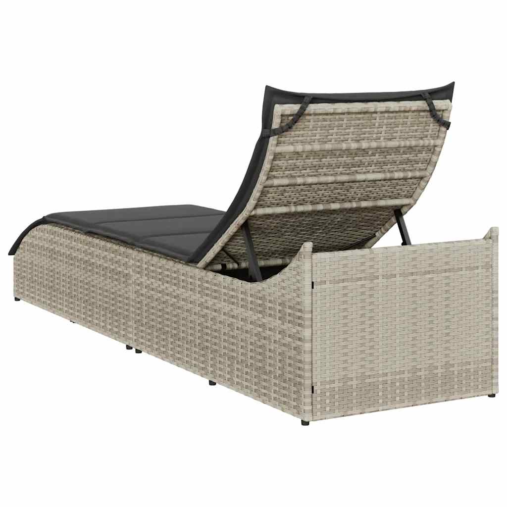 Klappliege mit Auflage und Stauraum Schwarz Poly-Rattan