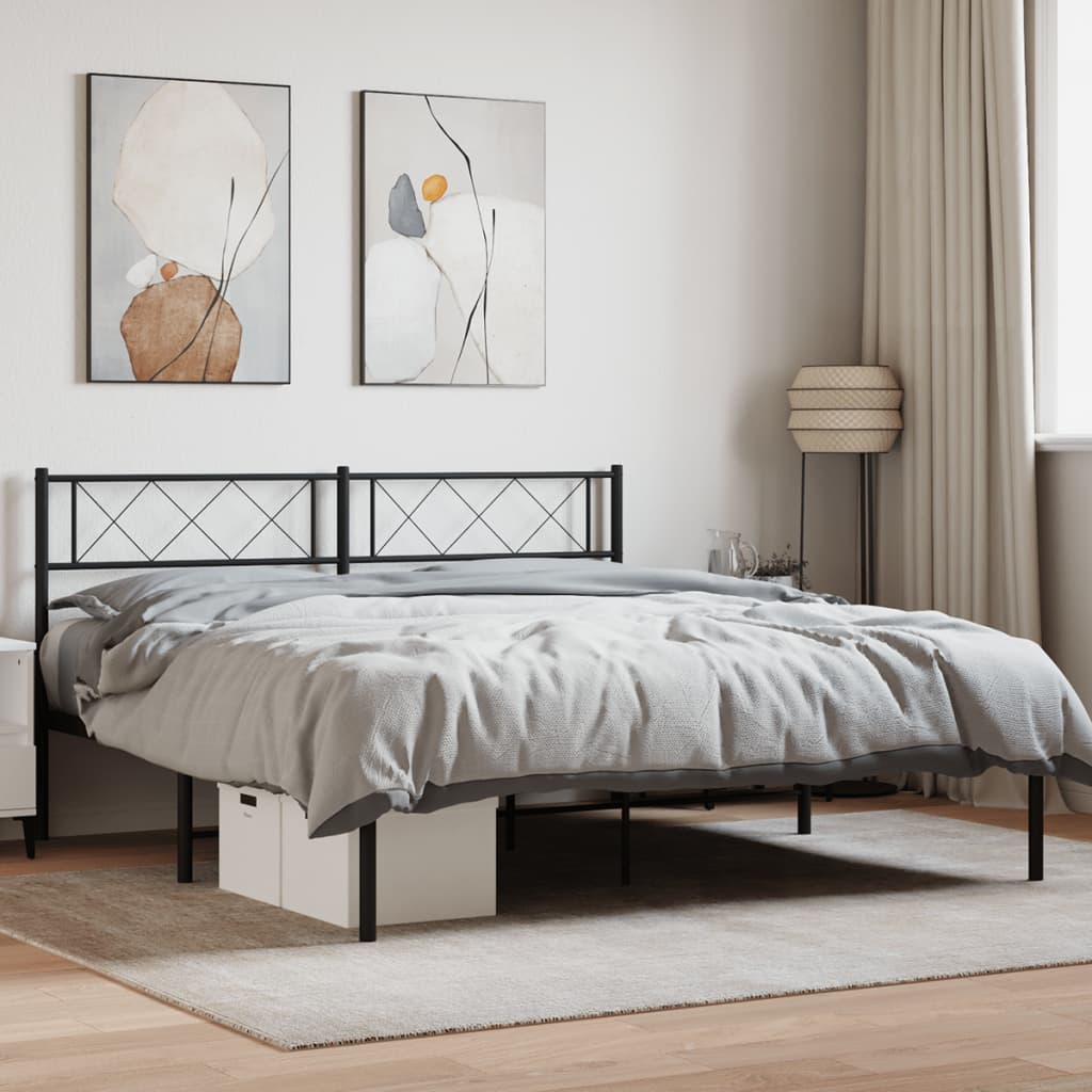 Bettgestell mit Kopfteil Metall Schwarz 100x190 cm