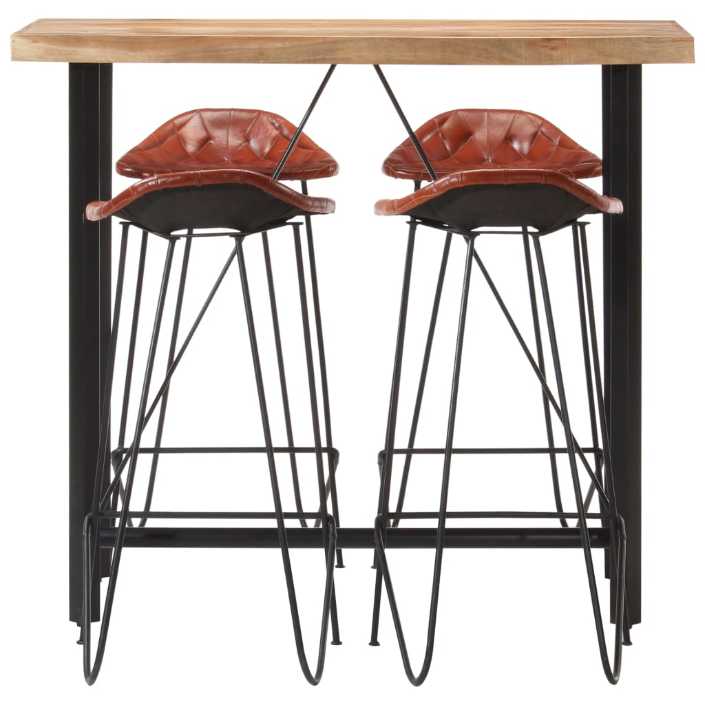 5-tlg. Bar-Set Recyceltes Massivholz und Echtleder