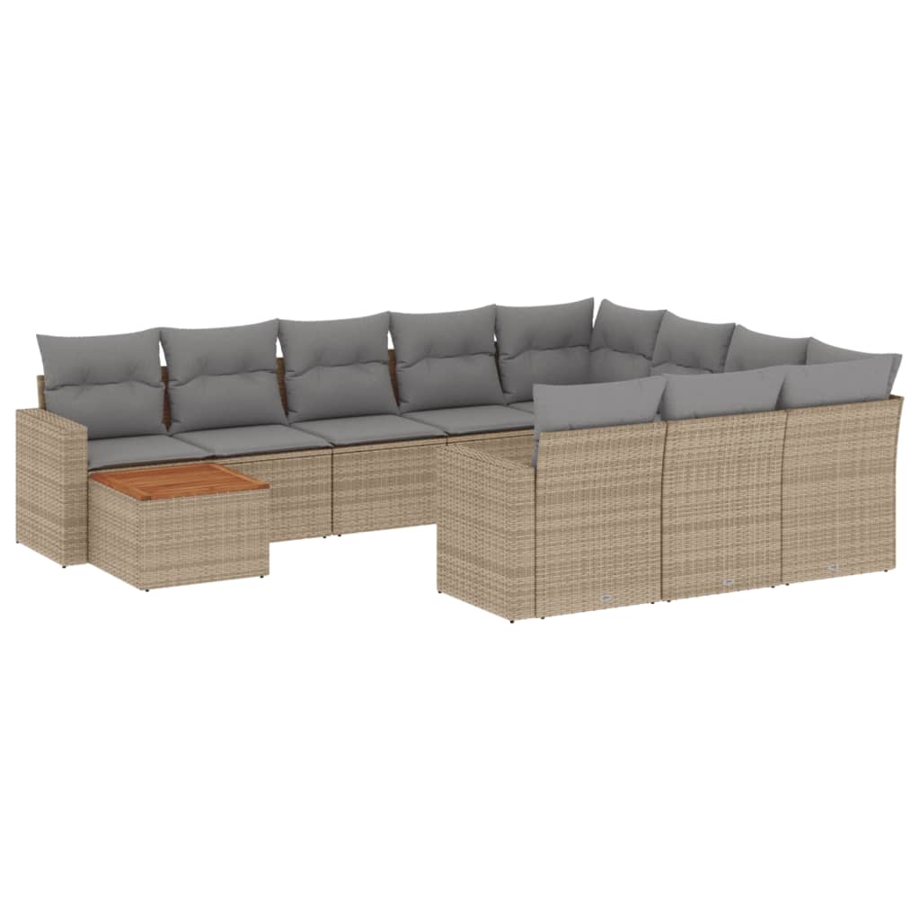 11-tlg. Garten-Sofagarnitur mit Kissen Schwarz Poly Rattan