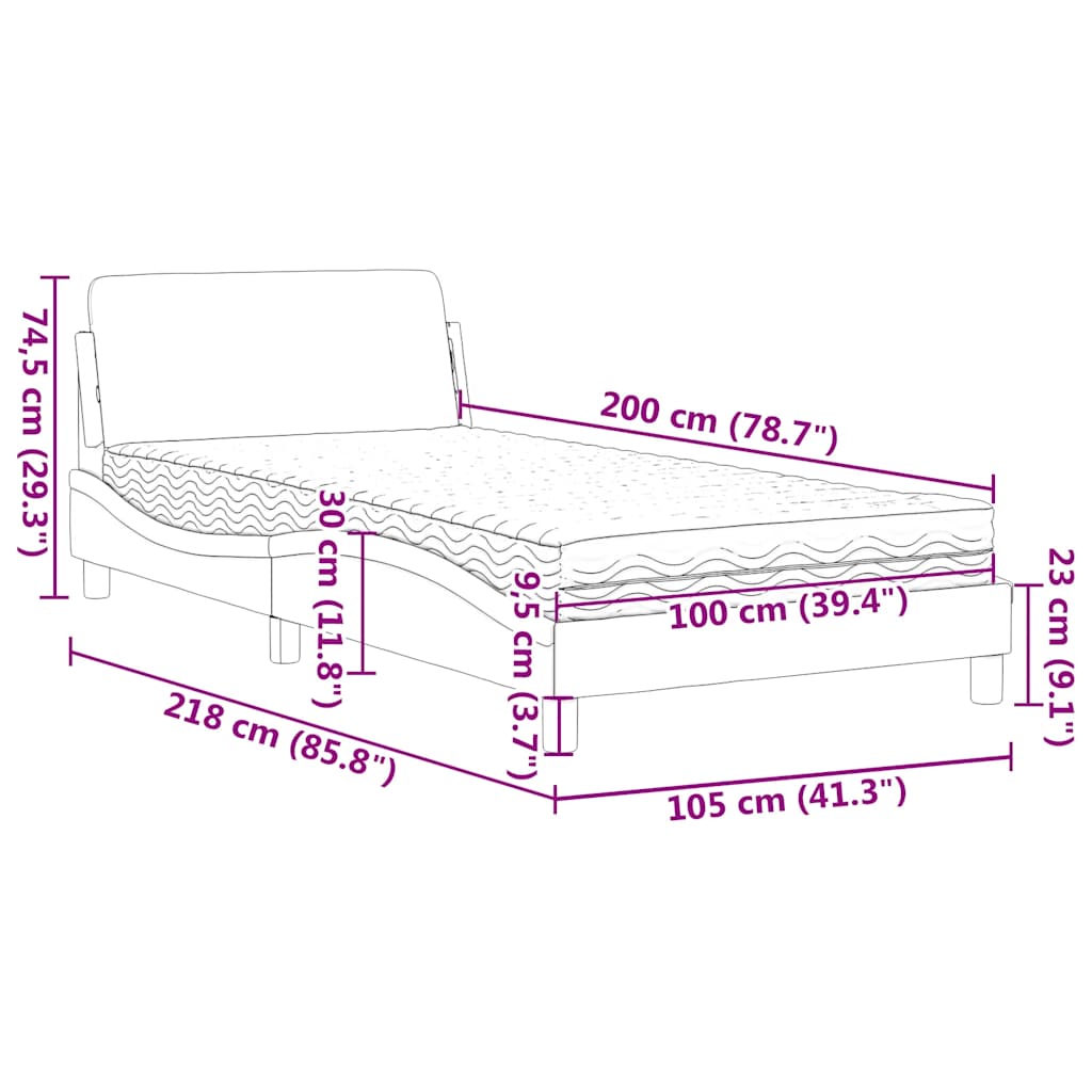 Bett mit Matratze "Dover" Hellgrau 80x200 cm Samt