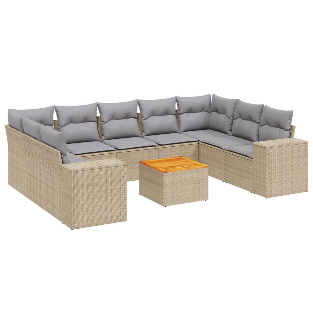 10-tlg. Garten-Sofagarnitur mit Kissen Schwarz Poly Rattan