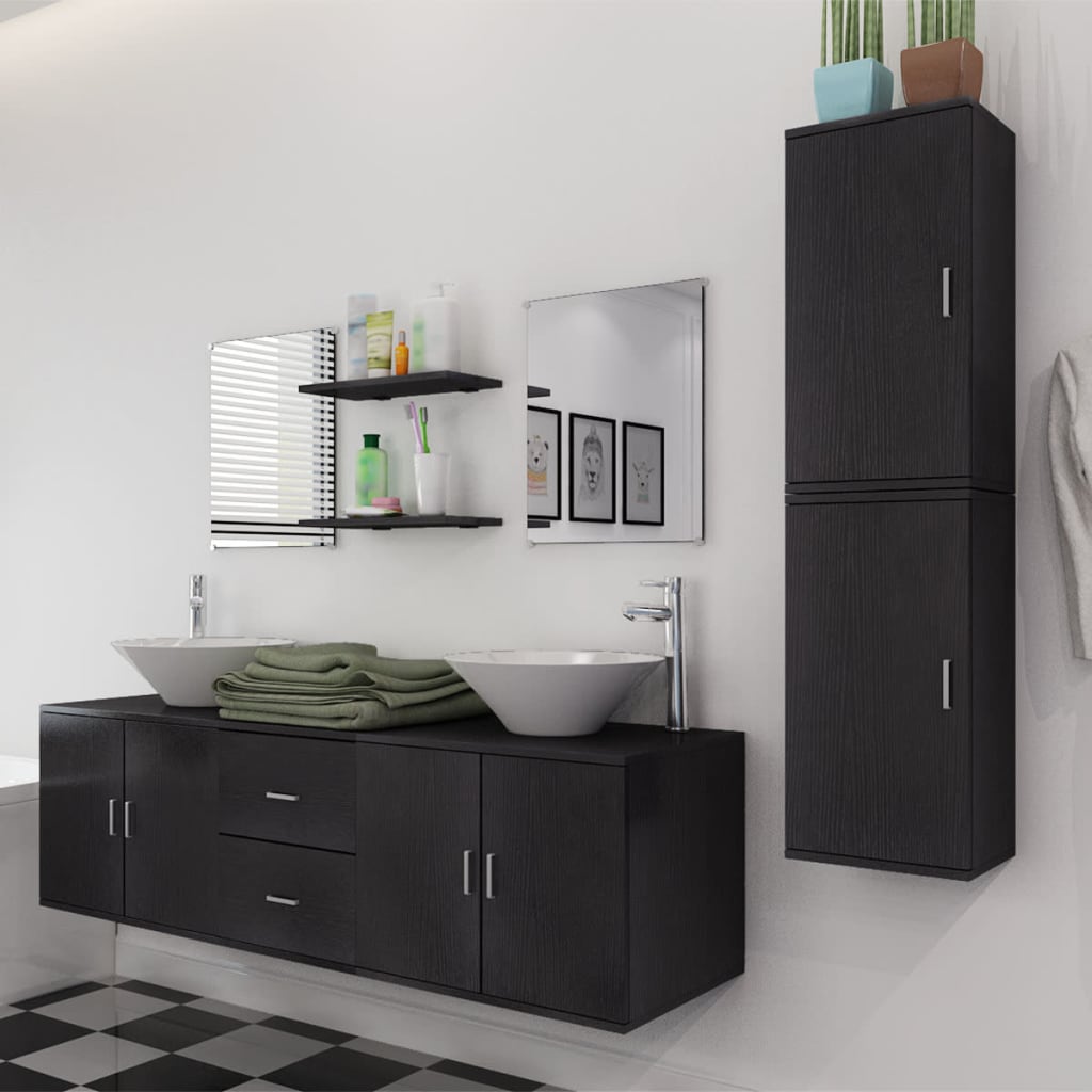 3-tlg. Badmöbel-Set mit Waschbecken Schwarz