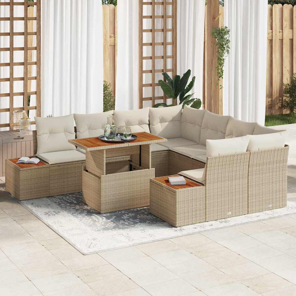 Garten Essgruppe mit Kissen 9 pcs Schwarz und Beige