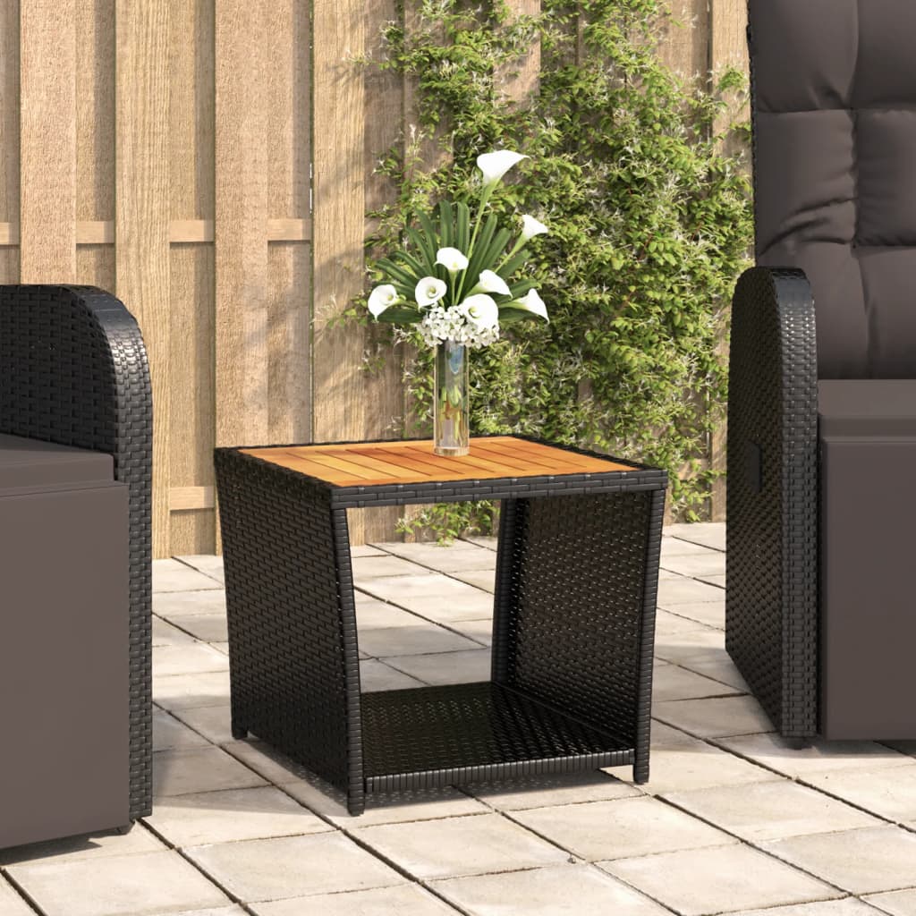 Beistelltisch mit Holzplatte Grau Poly Rattan & Akazienholz