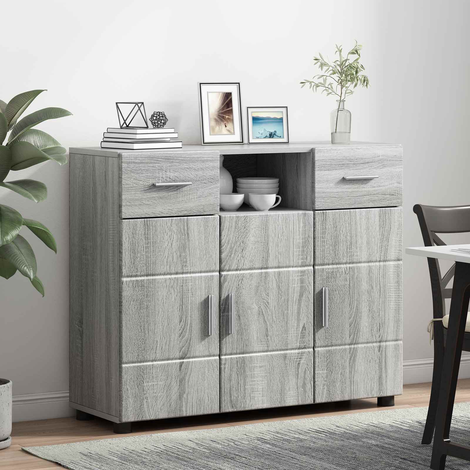 Highboard mit Regal FLORIN Weiß 60 x 35 x 182 cm Holzwerkstoff