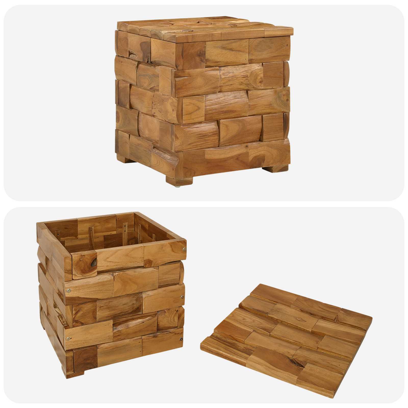 Aufbewahrungshocker Braun 40 x 40 x 45 cm Massives Teakholz