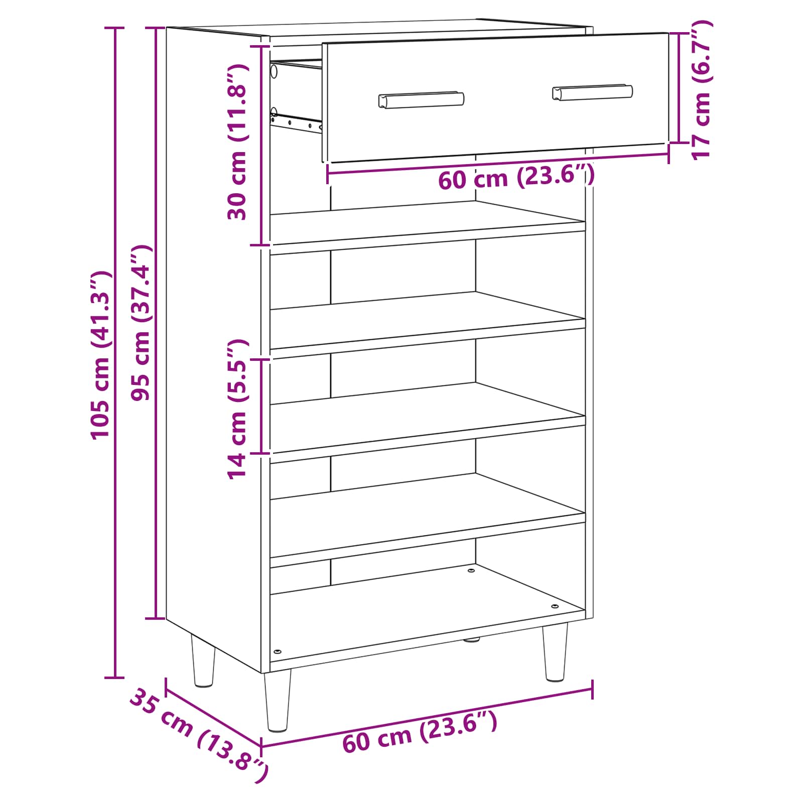Schuhschrank mit Regal Altholz 60 x 35 x 105 cm Holzwerkstoff