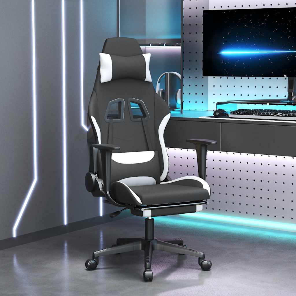 Gaming-Stuhl mit Massagefunktion Schwarz und Creme Stoff