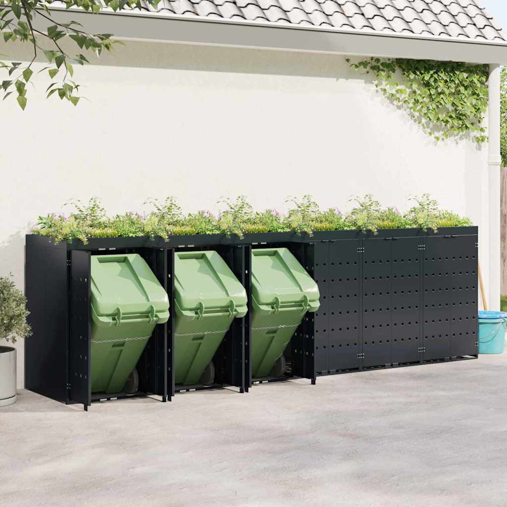 Mülltonnenbox für 2 Tonnen Schwarz 138x79x117 cm Stahl