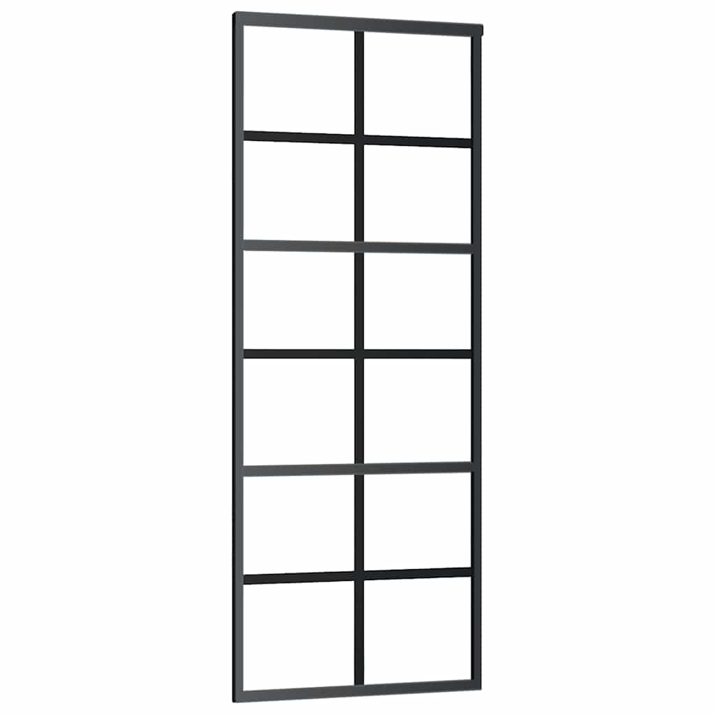 Schiebetür 3-teilig ESG-Glas und Aluminium 76x205 cm Schwarz