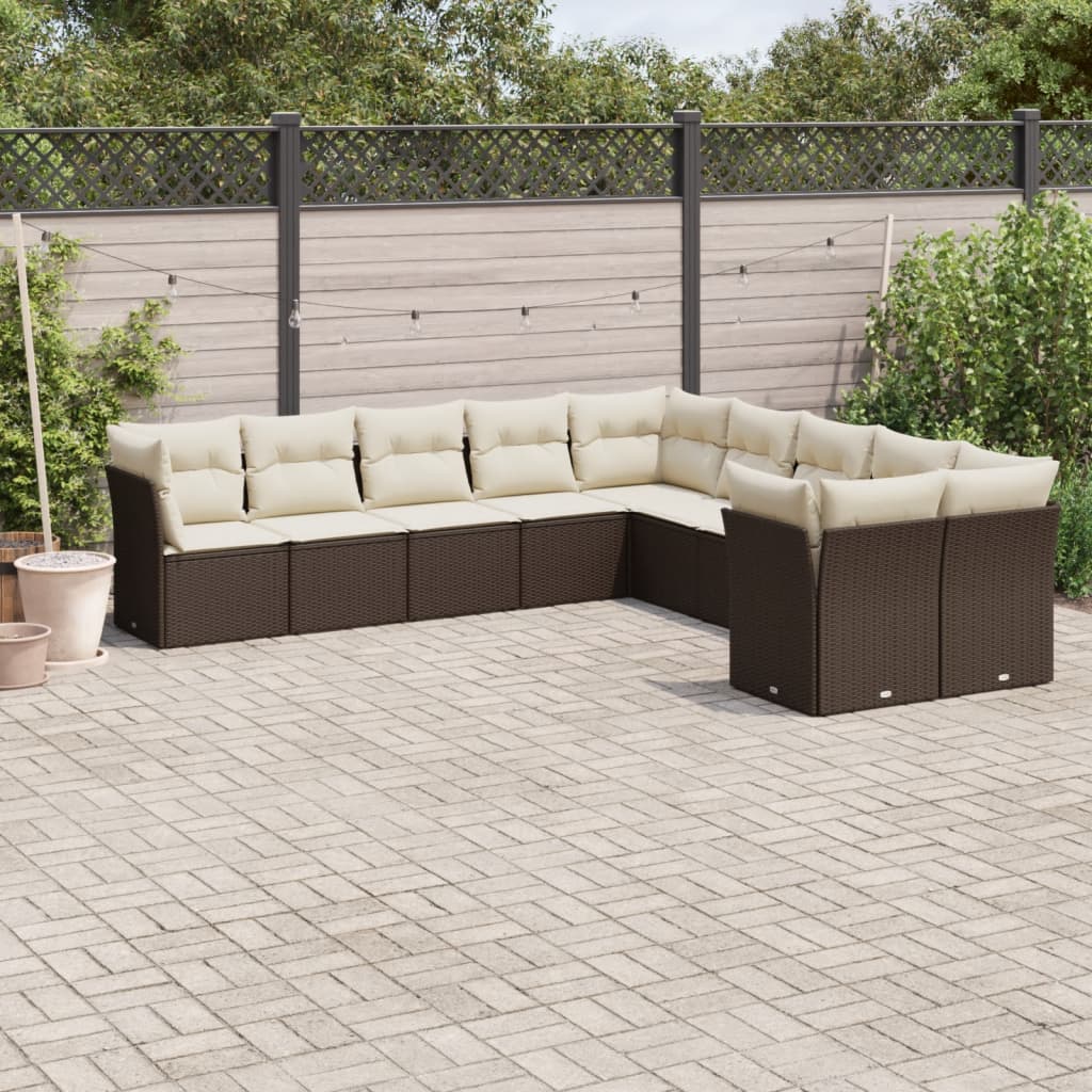 10-tlg. Garten-Sofagarnitur mit Kissen Schwarz Poly Rattan