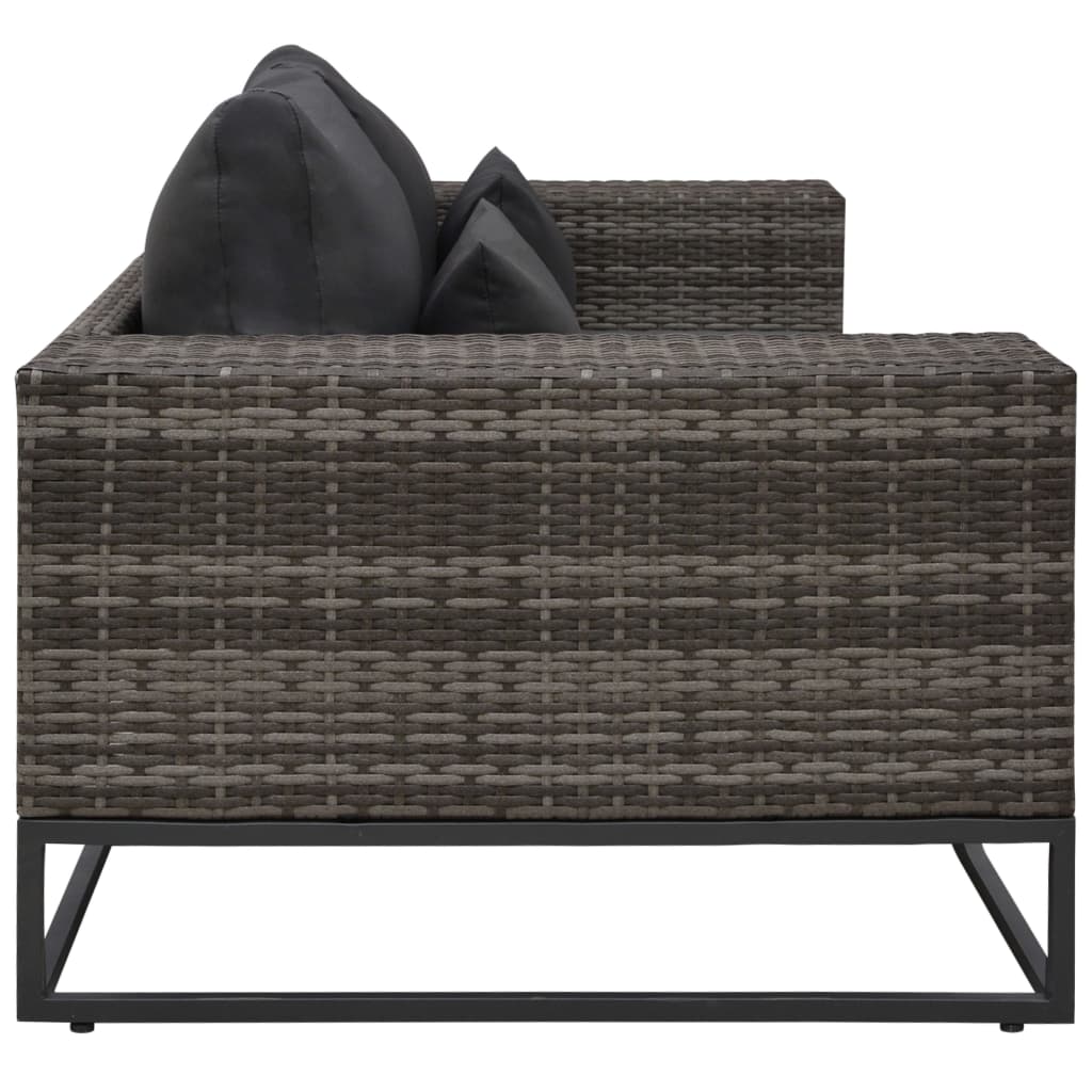 5-tlg. Garten-Sofagarnitur mit Auflagen Poly Rattan Grau