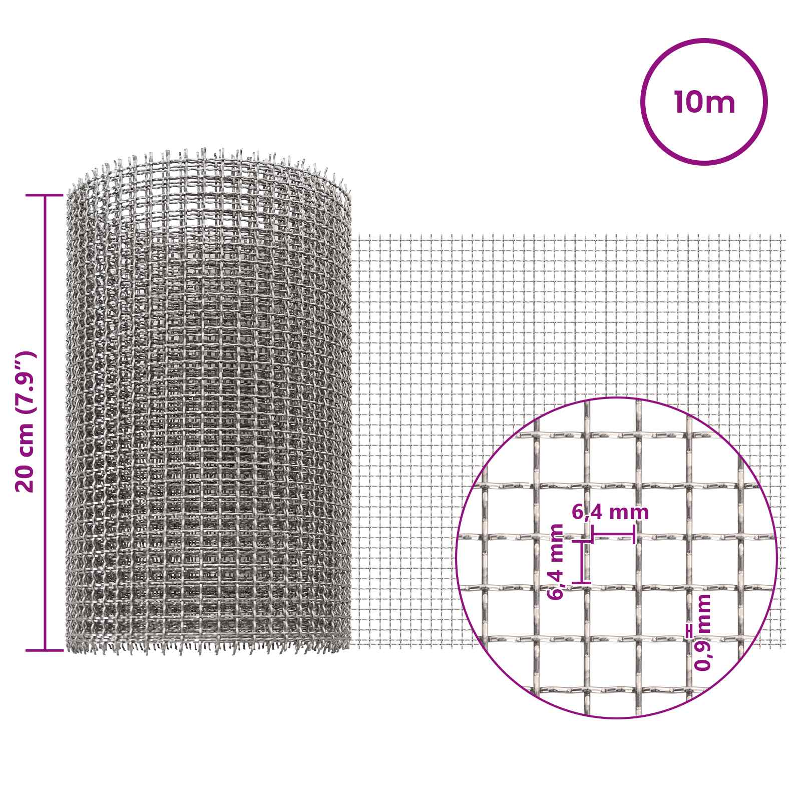 Mesh Bildschirm 20 x 500 cm 20 Mesh Edelstahl 201 Silber