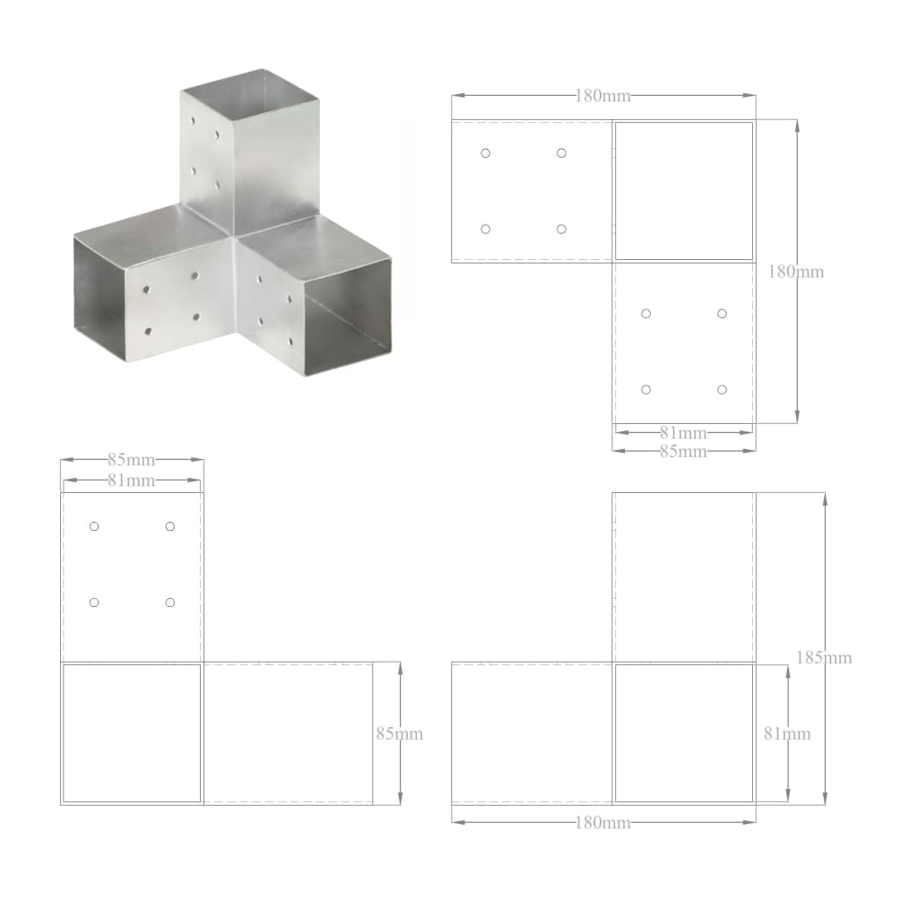 Pfostenverbinder L-Form Verzinktes Metall 71 x 71 mm