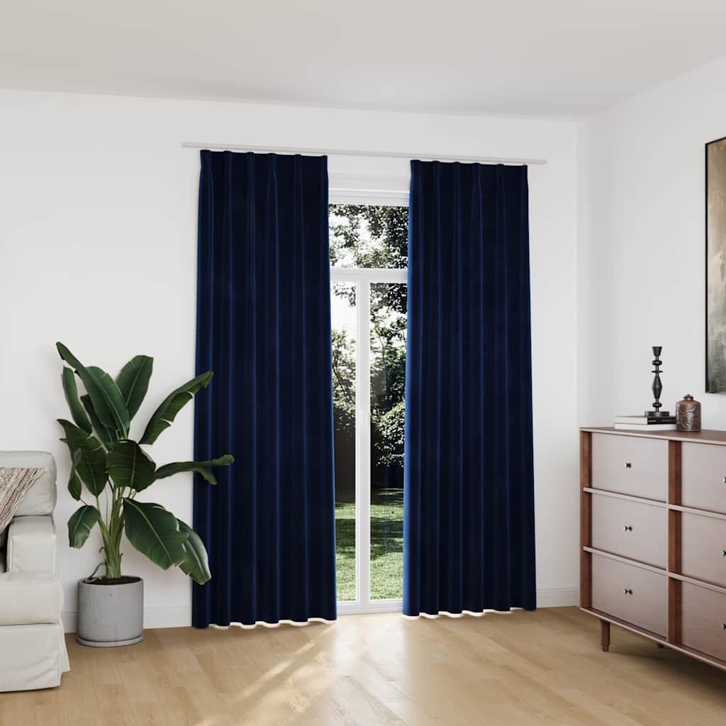Verdunkelungsvorhänge mit Haken 2 Stk. Samt Schwarz 140x175 cm