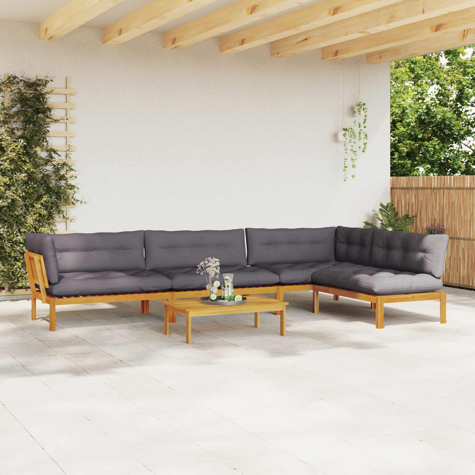 3-tlg. Garten-Sofagarnitur aus Paletten Massivholz Akazie