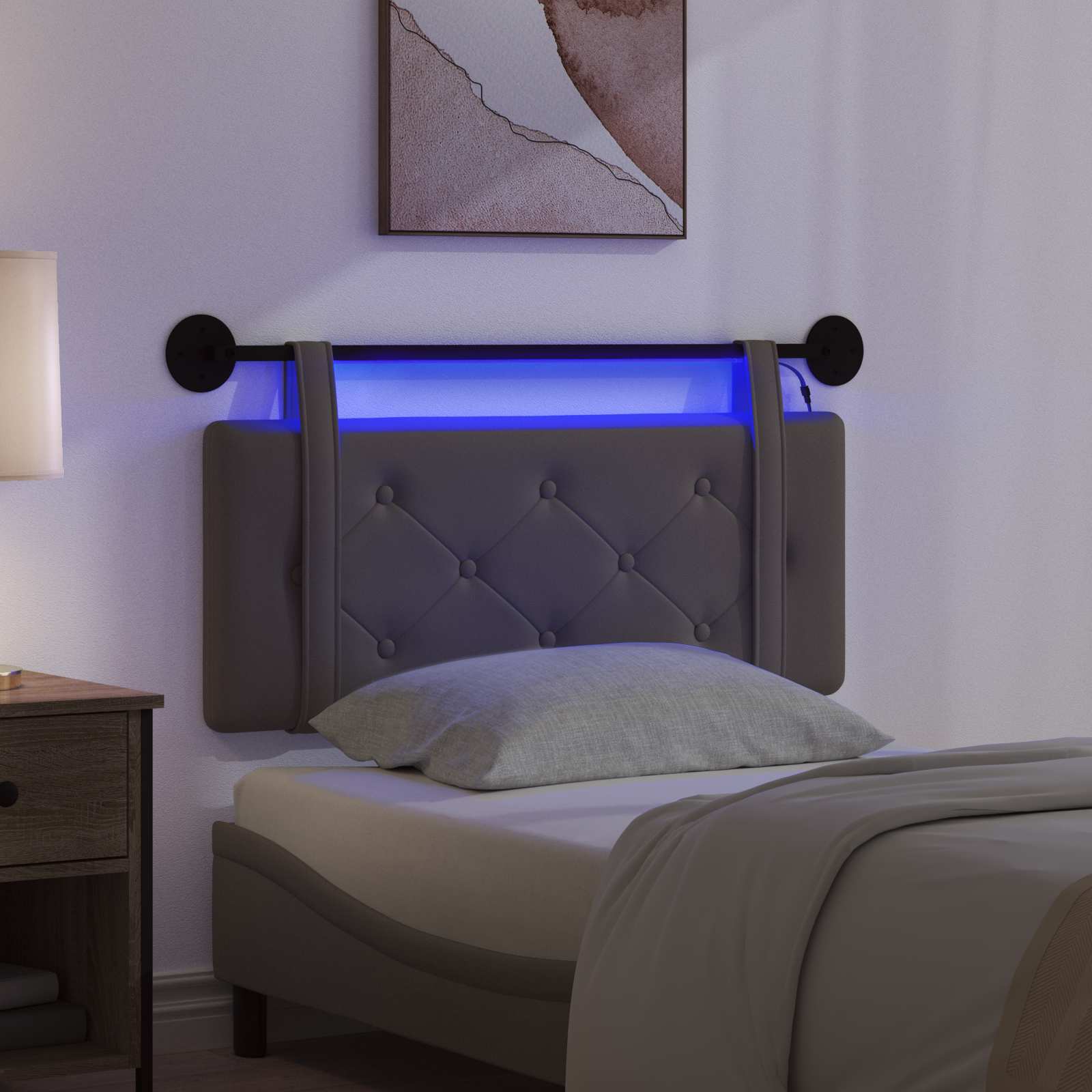 Hängendes Kopfteil Mit LED Licht Creme Kunstleder