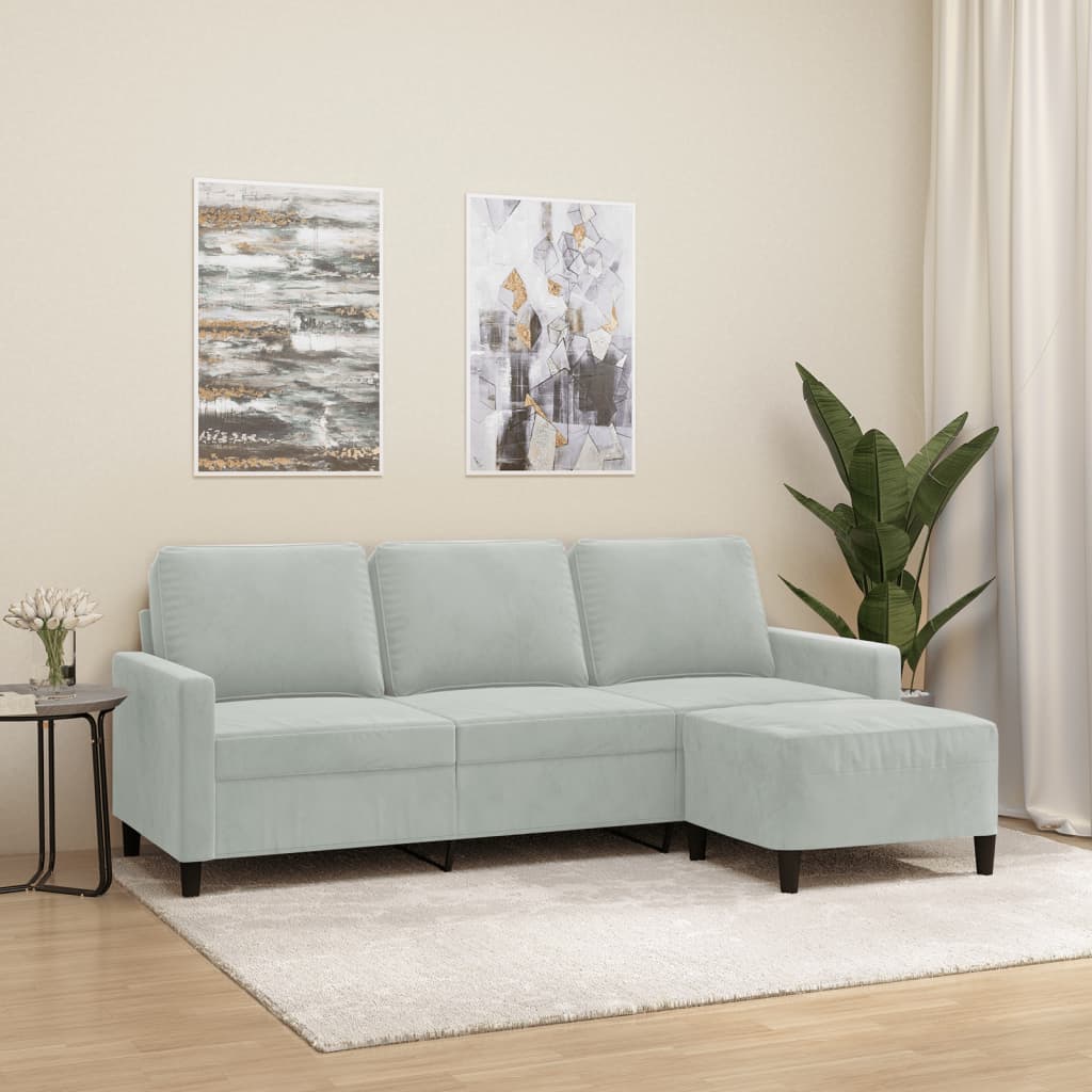 3-Sitzer-Sofa mit Hocker Rosa 180 cm Samt