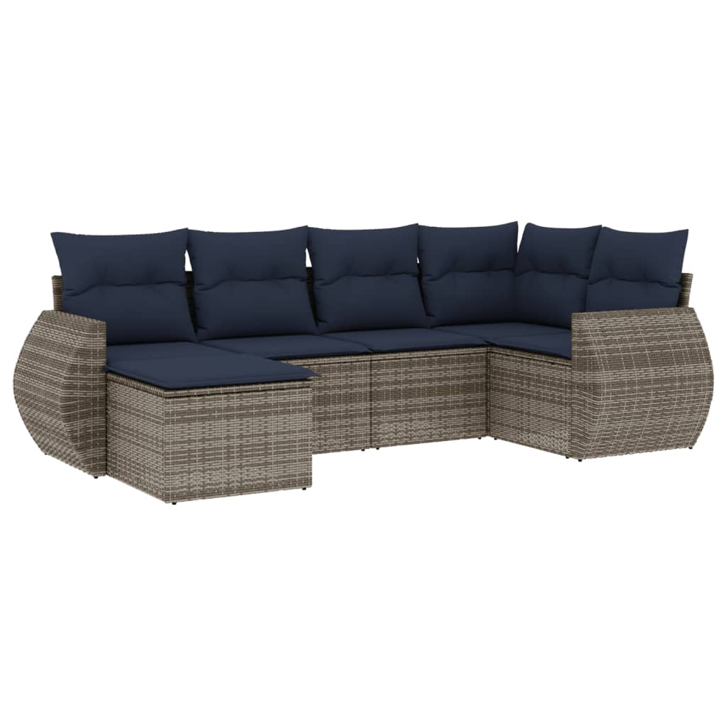 6-teiliges Gartensofa-Set mit Kissen, schwarzes Polyrattan